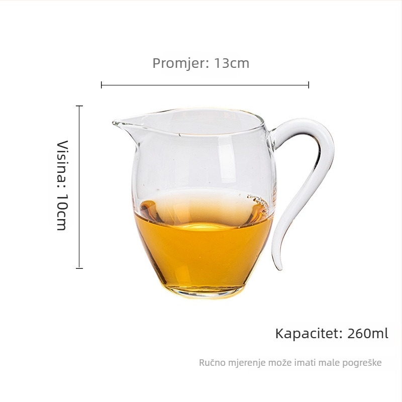 Moji Gongfu čajni set s staklenom ručkom i posudom za ravnomjernu raspodjelu čaja, otporno borosilikatno staklo.