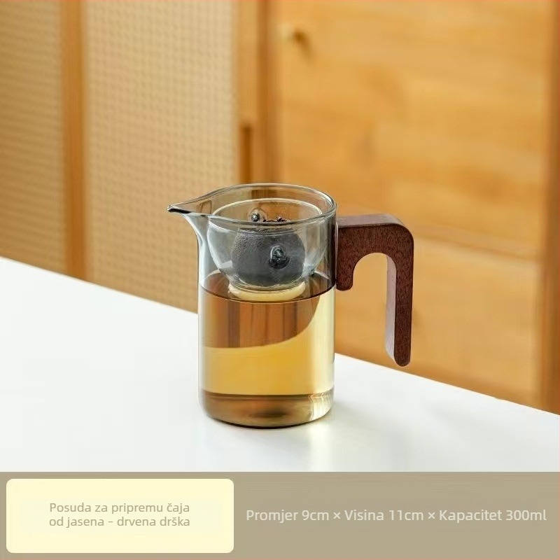 Rotirajući čajnik za Pu-erh čaj s citrusima, otporno staklo, drvena ručka, integrirani filtr i Gongfu čajnik