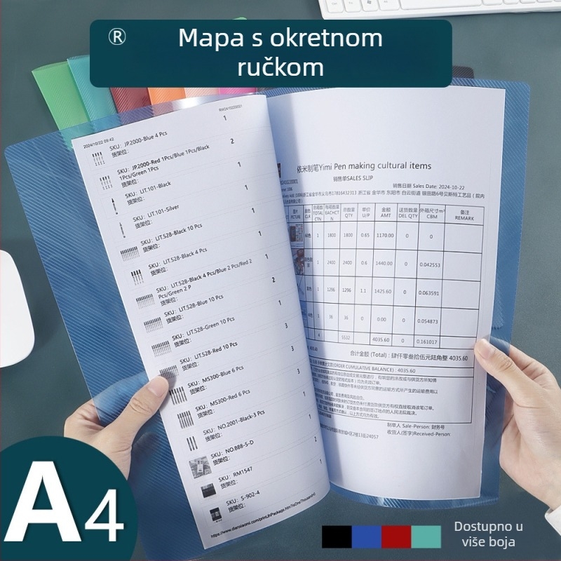 Fascikl za dokumente s bočnim otvorom i rotirajućim mehanizmom, A4, velik kapacitet za studentske materijale