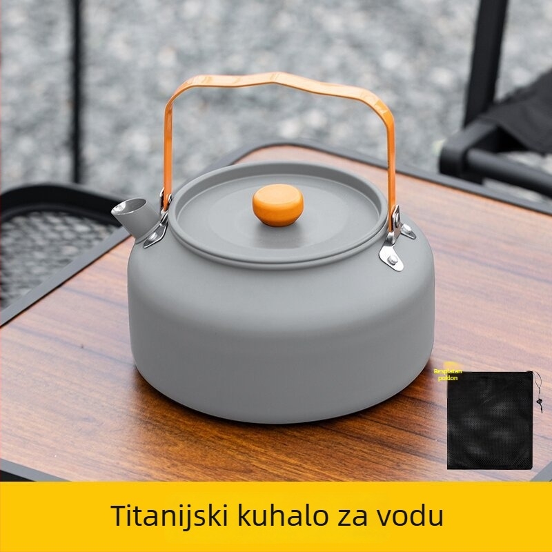 Prijenosni set čaja od titanijske legure s čajnikom i šalicama s dvostrukim stijenkama za kampiranje na otvorenom