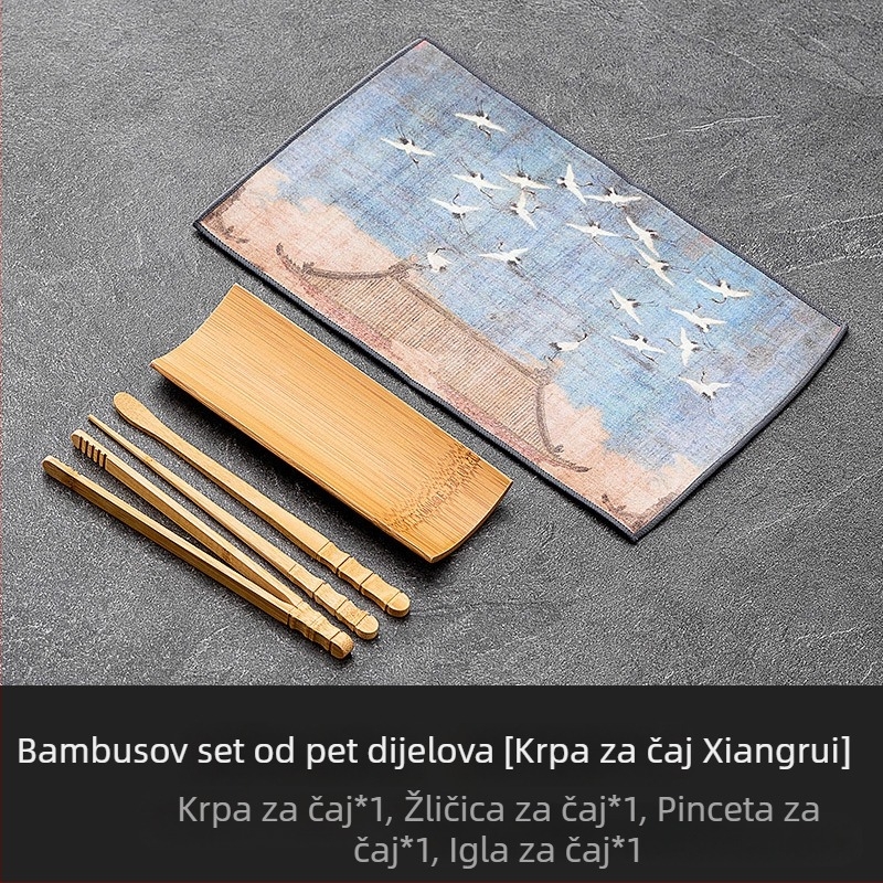 Bambusov set za čajnu ceremoniju, trodijelni set: čajna igla, čajna žlica i čajni alat; ručno izrađeni lotus posuda i upijajući ručnik za čaj