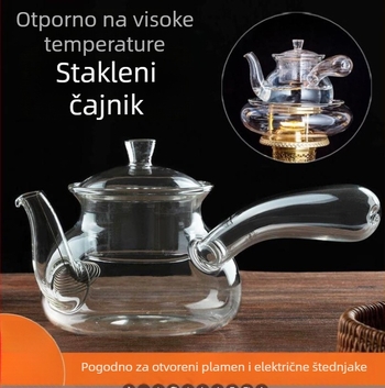 Ručno izrađeni stakleni čajnik sa bočnom drškom, otporan na visoke temperature, borosilikatno staklo