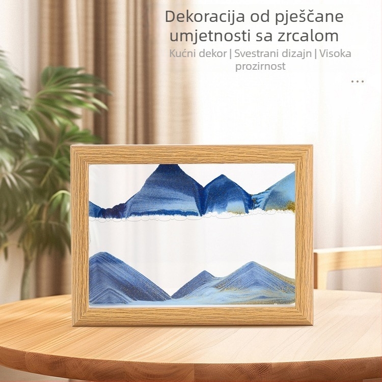 Kreativni okvir za fotografije od masivnog drveta s pijeskom slikom, 3D reljefni pješčani sat, luksuzni dekor za dom i ured.