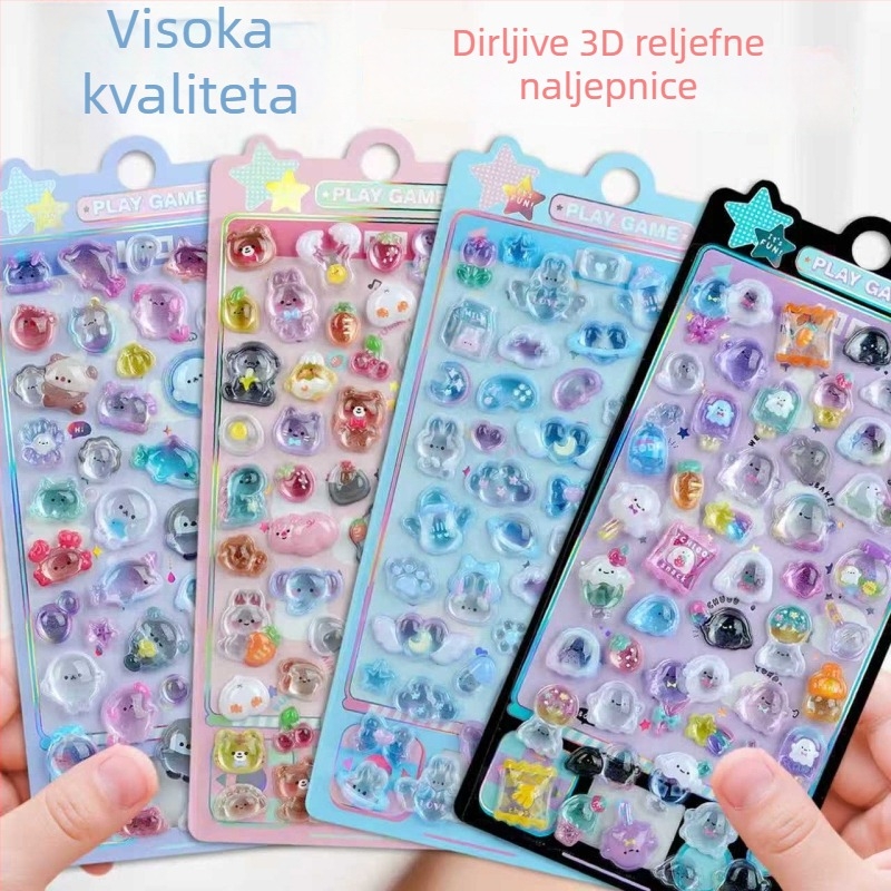 Dječje naljepnice sa slatkim medvjedićima i kristalima, 3D reljefne dekorativne naljepnice za djevojčice
