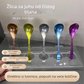 Žlica od čistog titana s kristalnim dizajnom i šarenim ledenim cvijetom — za kavu, čaj, miješanje, hranjenje djeteta i začine