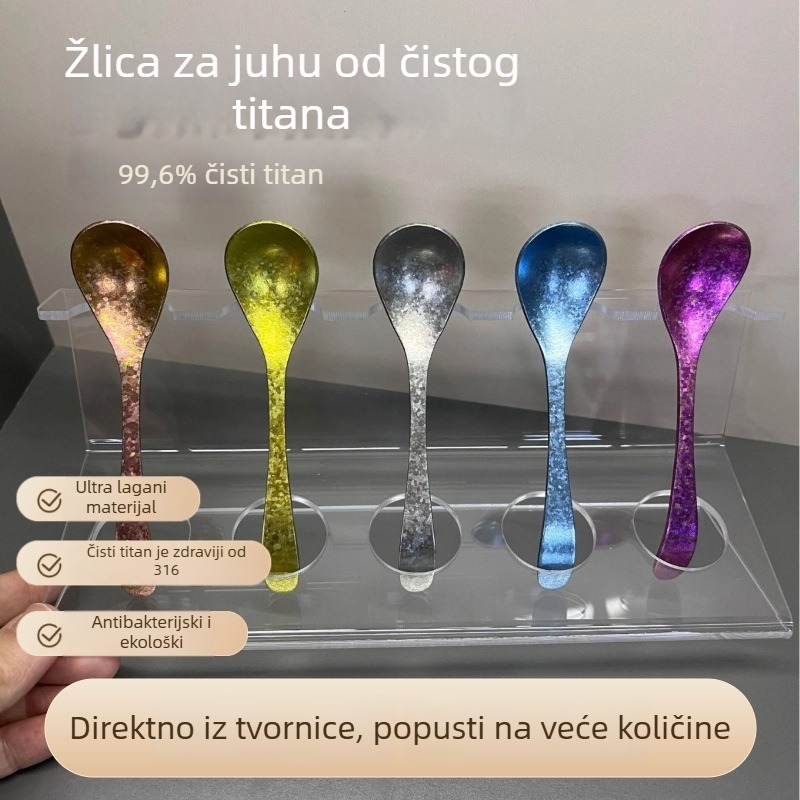 Žlica od čistog titana s kristalnim dizajnom i šarenim ledenim cvijetom — za kavu, čaj, miješanje, hranjenje djeteta i začine