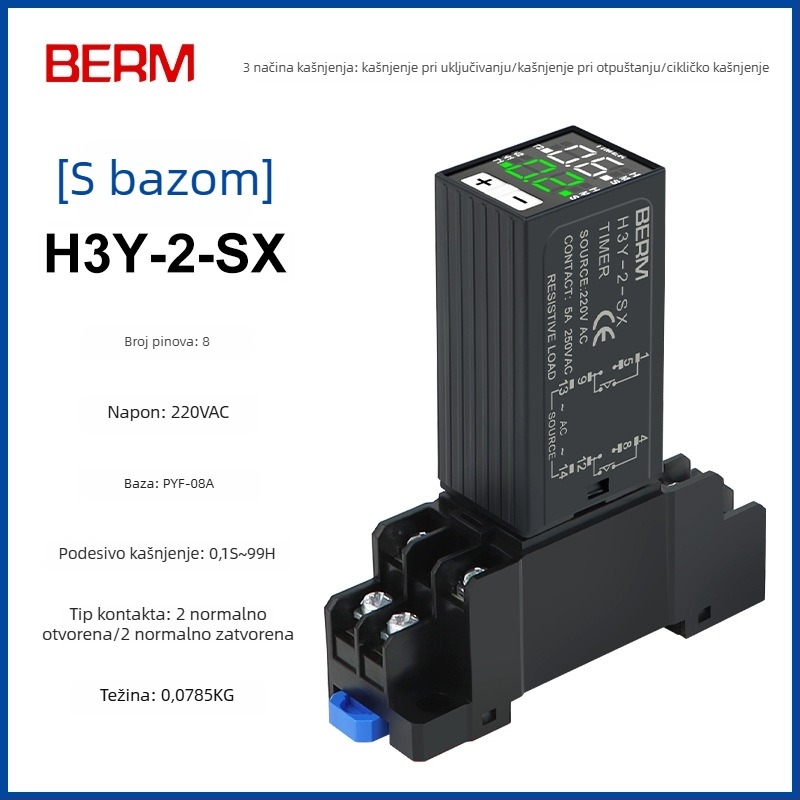 H3Y-2/H3Y-4 vremensko rele s digitalnim zaslonom, cikličko mjerenje vremena, 24V/220V