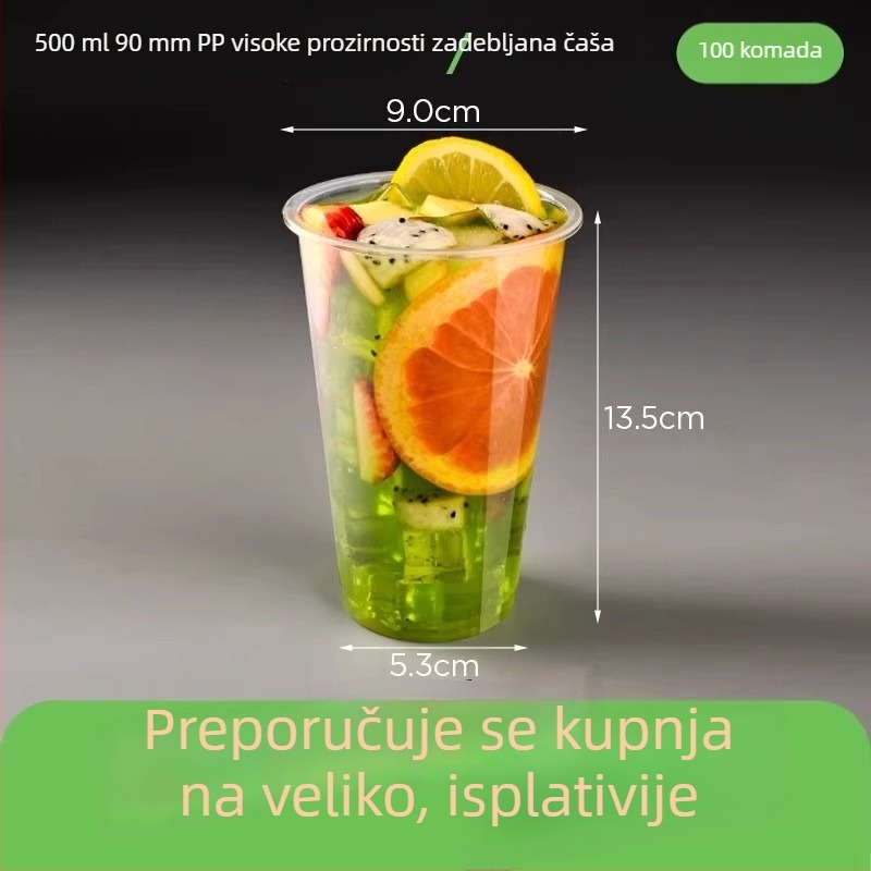 Prozirna PP jednokratna čaša za mliječni čaj, promjer 90 mm, debela plastična čaša, 400-700 ml