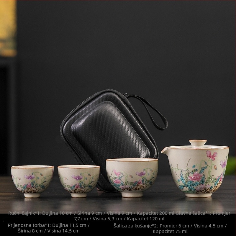Keramički Gongfu čajni set Ru Kiln, 1 čajnik i 3 šalice, prenosni za kampiranje i putovanja, personalizirani poklon