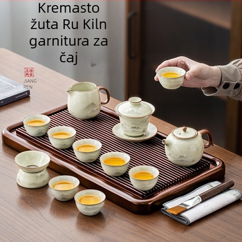 Ru kiln čajni set s čajnikom Xi Shi, glazirana keramika, kapacitet 6 osoba, uključuje čajni pladanj, prilagodljiv, za kućnu upotrebu, novi kineski nacionalni stil