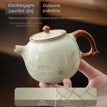 Ru kiln čajni set s čajnikom Xi Shi, glazirana keramika, kapacitet 6 osoba, uključuje čajni pladanj, prilagodljiv, za kućnu upotrebu, novi kineski nacionalni stil