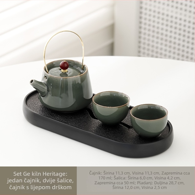 Kung Fu čajni set: jedan čajnik i dvije šalice, porculan, pladanj za čaj, moderni minimalistički stil