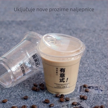 Jednokratna prozirna PET čaša za hladna pića s poklopcem, 260–500 ml, za mlijeko čaj i latte kavu, s logom