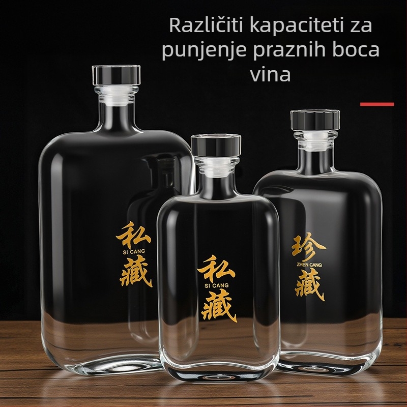 Prozirna boca od kristalnog stakla za liker, voćno vino, kućne napitke, crveno vino i hladni čaj — kvadratna ravna boca (375ml/500ml/1000ml)