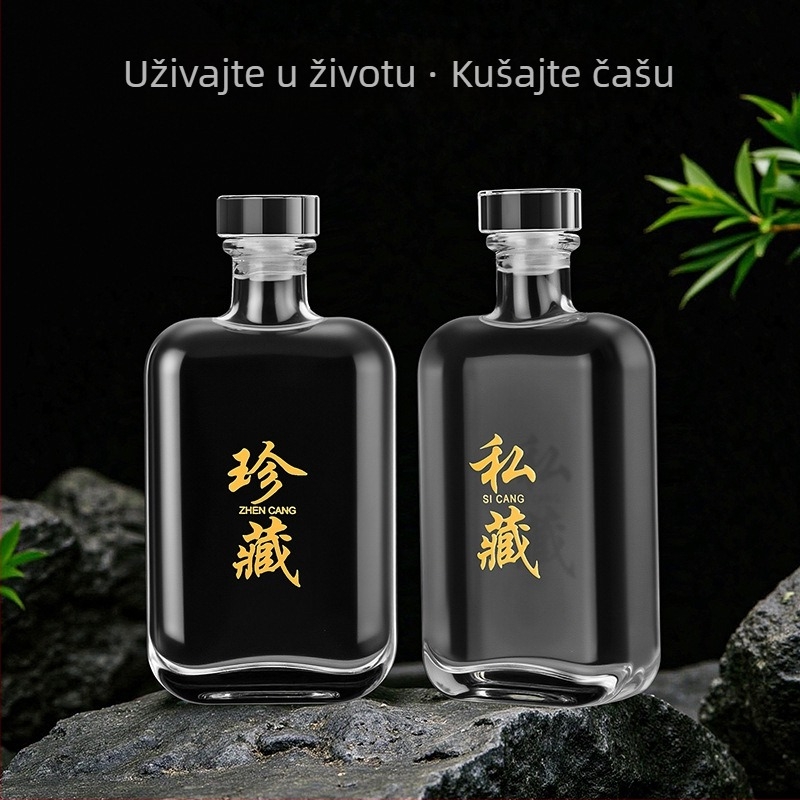 Prozirna boca od kristalnog stakla za liker, voćno vino, kućne napitke, crveno vino i hladni čaj — kvadratna ravna boca (375ml/500ml/1000ml)
