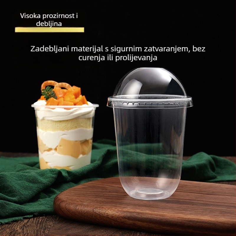 Jednokratna U-oblik čaša za voćni jogurt, puding, deserte, torte, sladoled i bubble tea
