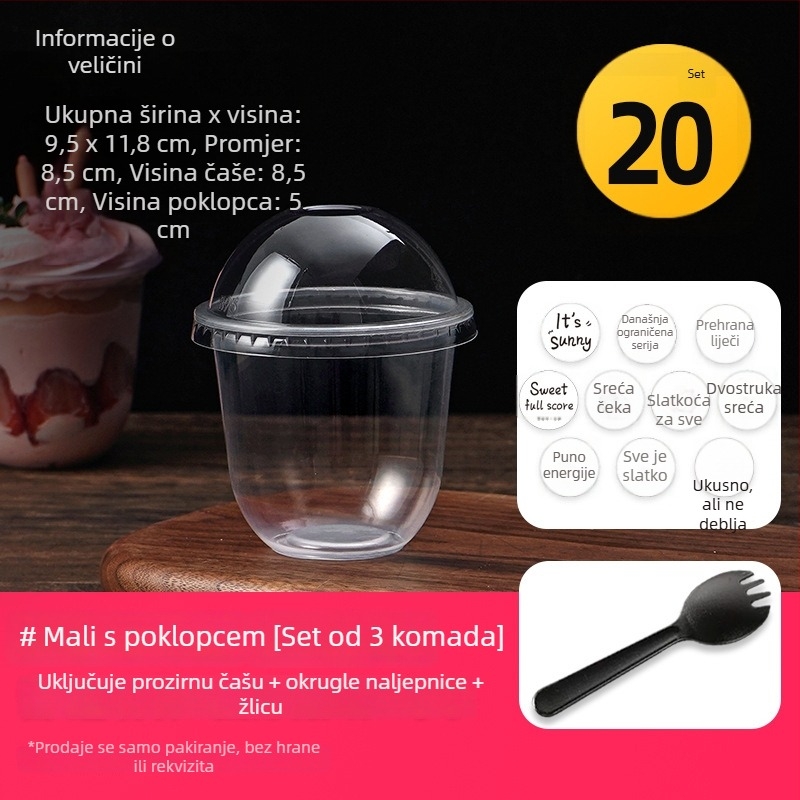 Jednokratna U-oblik čaša za voćni jogurt, puding, deserte, torte, sladoled i bubble tea