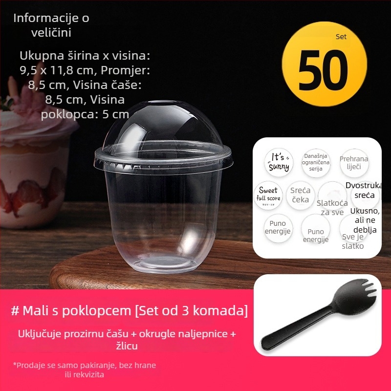 Jednokratna U-oblik čaša za voćni jogurt, puding, deserte, torte, sladoled i bubble tea
