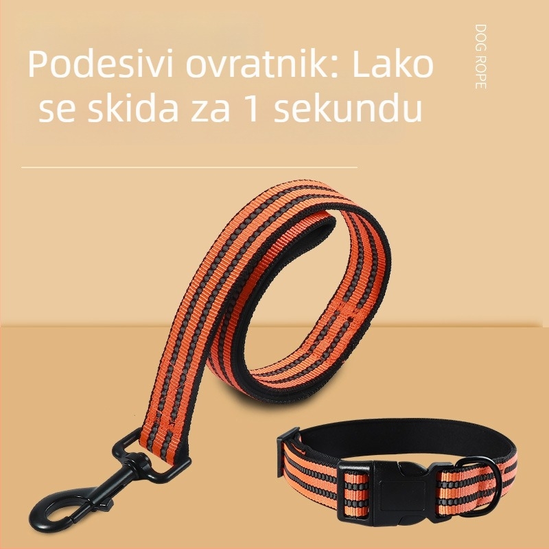 Set najlonskog kaiša i ogrlice za pse, dvostruki sloj, višebojna reflektirajuća vrpca
