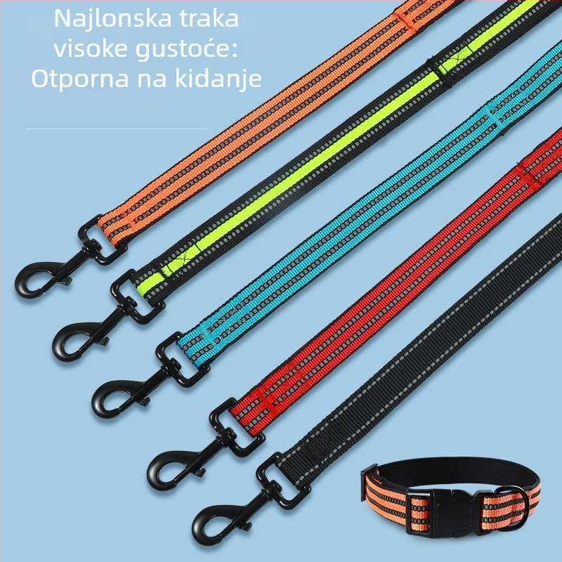 Set najlonskog kaiša i ogrlice za pse, dvostruki sloj, višebojna reflektirajuća vrpca