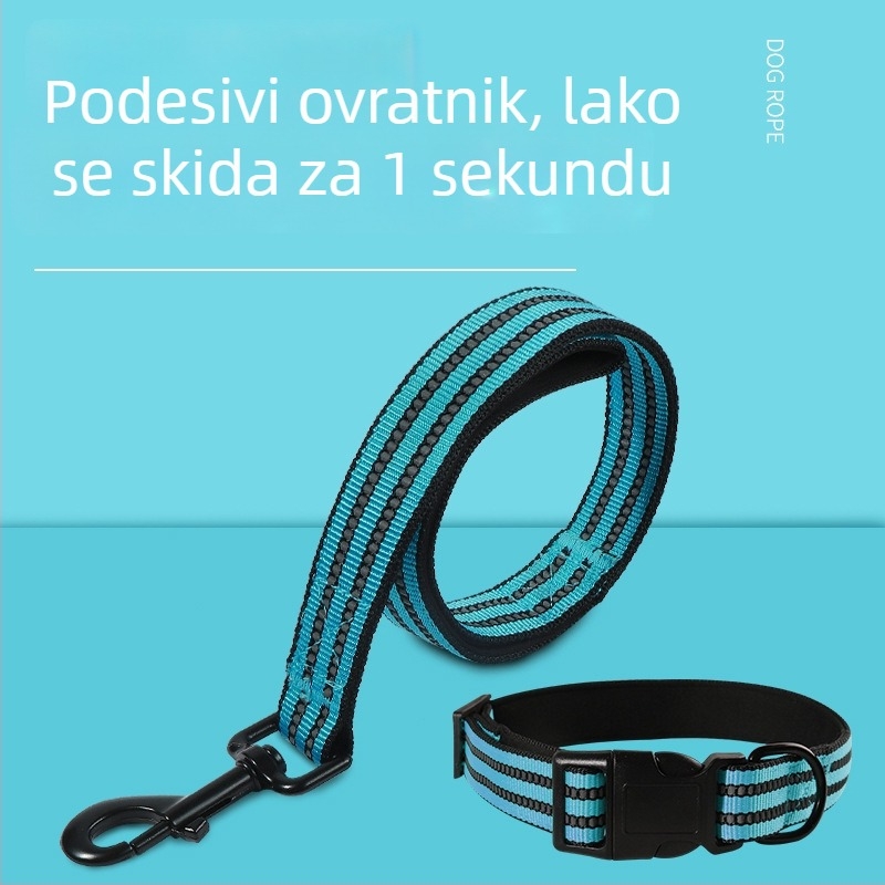 Set najlonskog kaiša i ogrlice za pse, dvostruki sloj, višebojna reflektirajuća vrpca