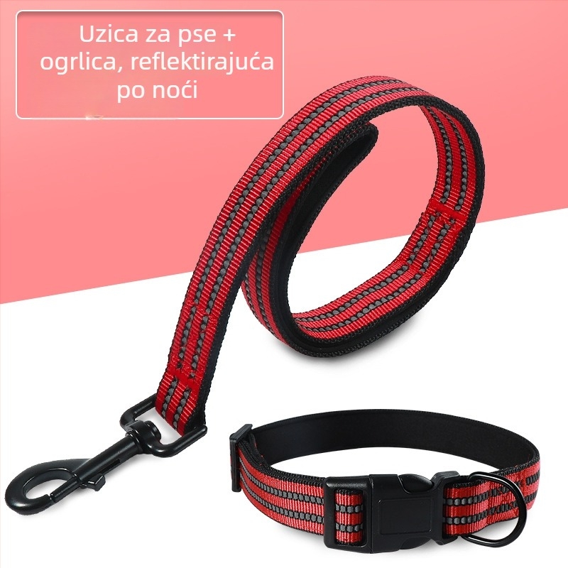 Set najlonskog kaiša i ogrlice za pse, dvostruki sloj, višebojna reflektirajuća vrpca