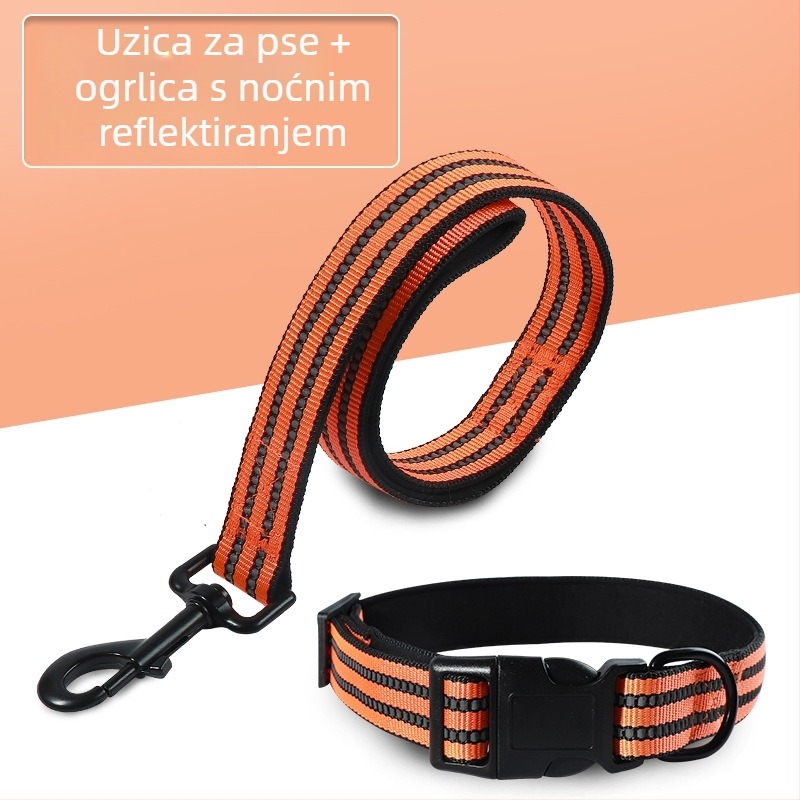 Set najlonskog kaiša i ogrlice za pse, dvostruki sloj, višebojna reflektirajuća vrpca