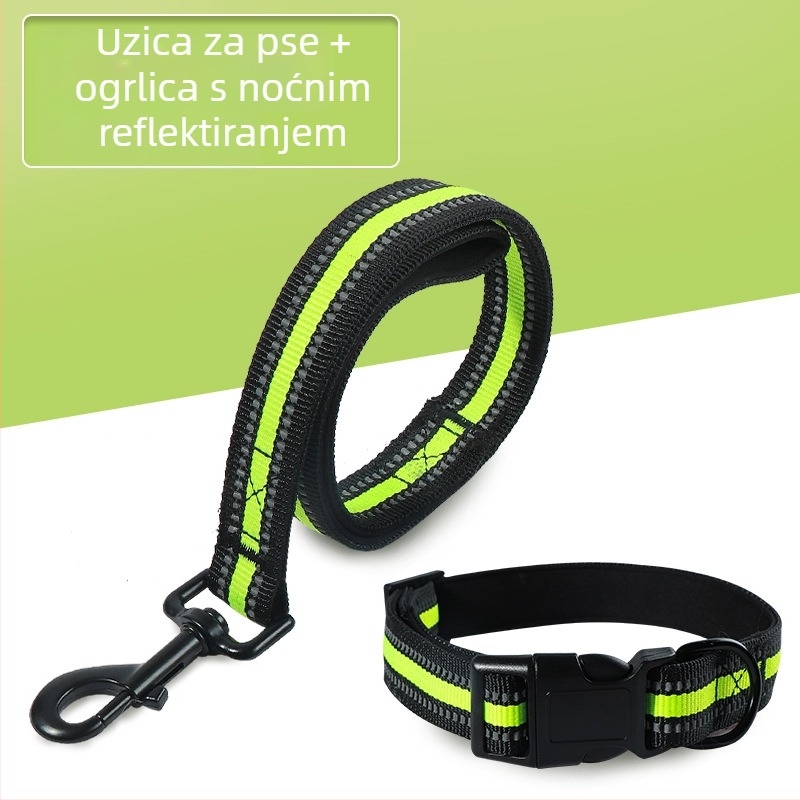 Set najlonskog kaiša i ogrlice za pse, dvostruki sloj, višebojna reflektirajuća vrpca