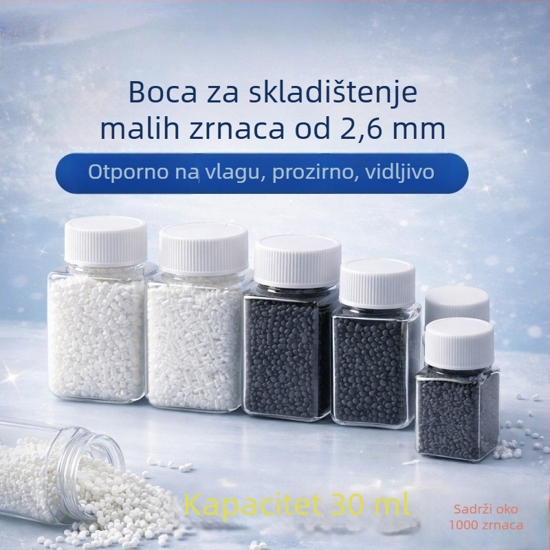 30 ml kvadratna prozirna PET bočica za tablete, širokog otvora, s navojnim čepom