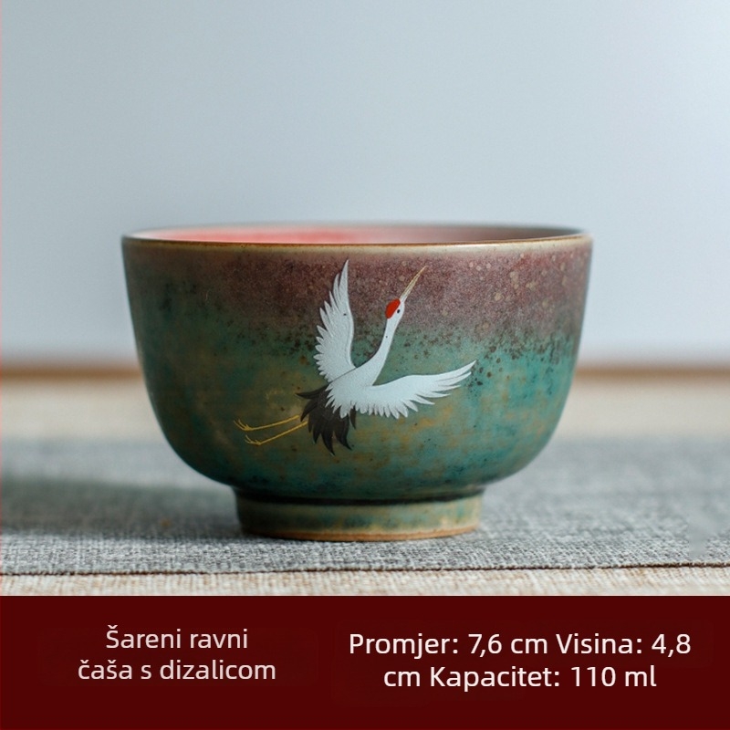 Porcelanska šalica za čaj u japanskom stilu s motivom ždral — darovni set s jednom šalicom i šalicom domaćinu