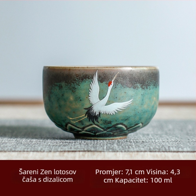 Porcelanska šalica za čaj u japanskom stilu s motivom ždral — darovni set s jednom šalicom i šalicom domaćinu