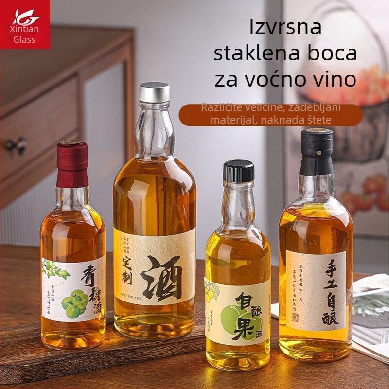Staklena boca za voćno vino, 500 ml, prozirna, debelo staklo, za domaće vino od šljive