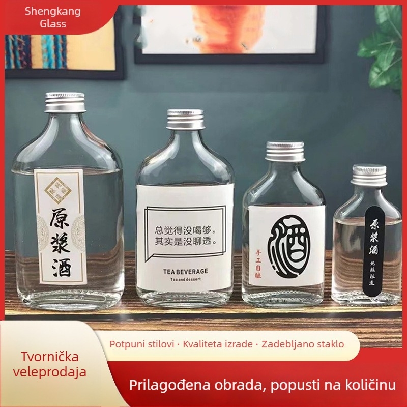 Staklene bočice za piće s mat završetkom i malim otvorom, set kapaciteta 50 ml, 100 ml, 200 ml, 250 ml, 350 ml i 500 ml, pogodne za bijelo vino, u kartonskom pakiranju u obliku jajeta