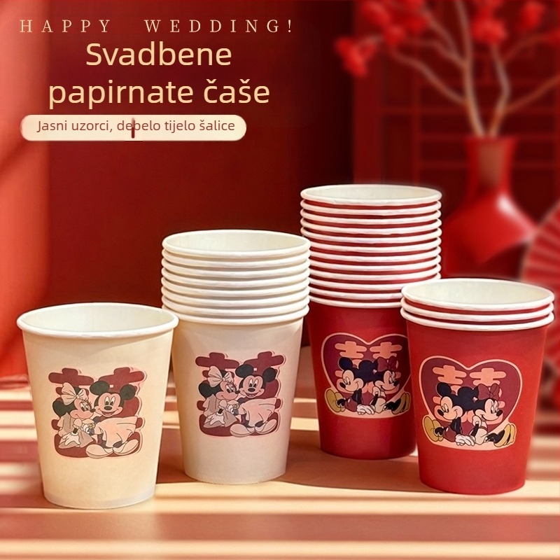 Jednokratne papirnate čaše za vjenčanje, crvene čaše za zaruke, debele čaše za vjenčani banket