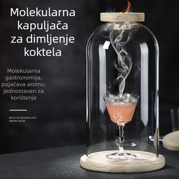 Drveni poklopac za koktele s dimljenjem za aromatiziranje, za viski i žestoka pića, s okruglim ledom