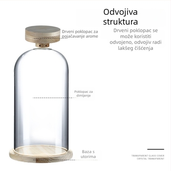 Drveni poklopac za koktele s dimljenjem za aromatiziranje, za viski i žestoka pića, s okruglim ledom
