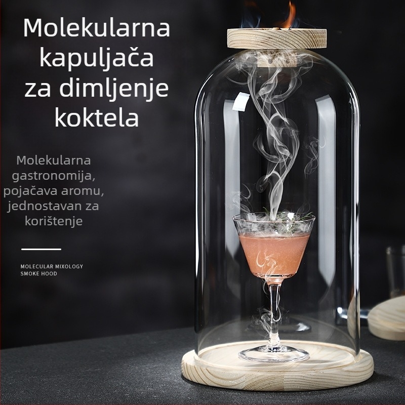Drveni poklopac za koktele s dimljenjem za aromatiziranje, za viski i žestoka pića, s okruglim ledom