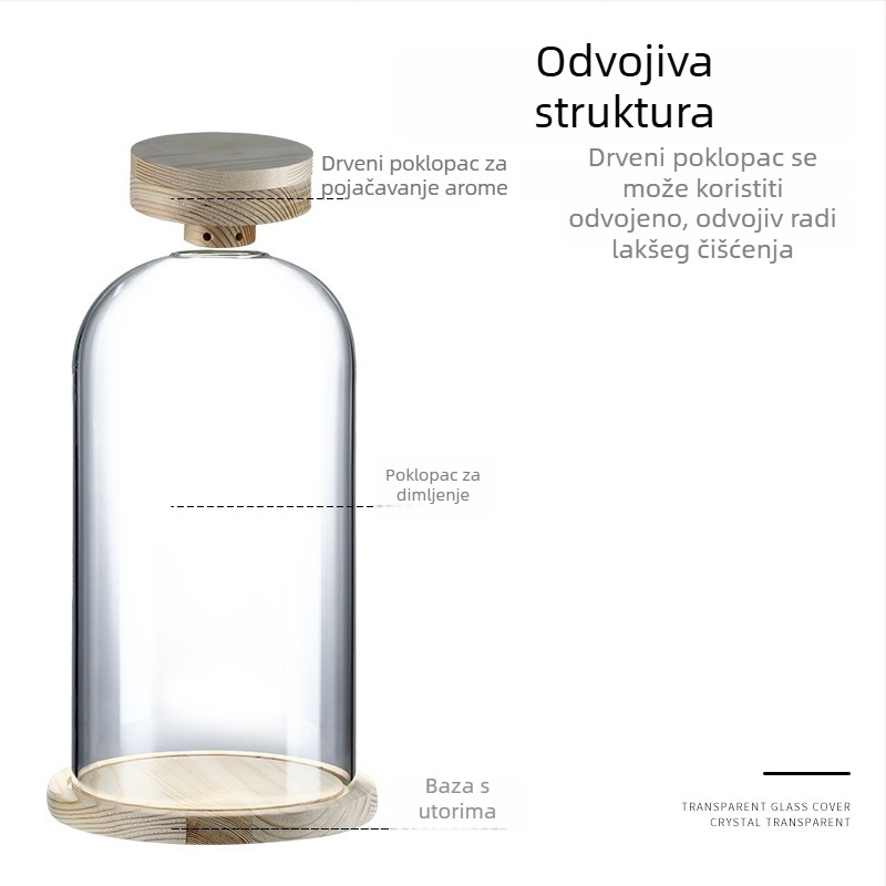 Drveni poklopac za koktele s dimljenjem za aromatiziranje, za viski i žestoka pića, s okruglim ledom