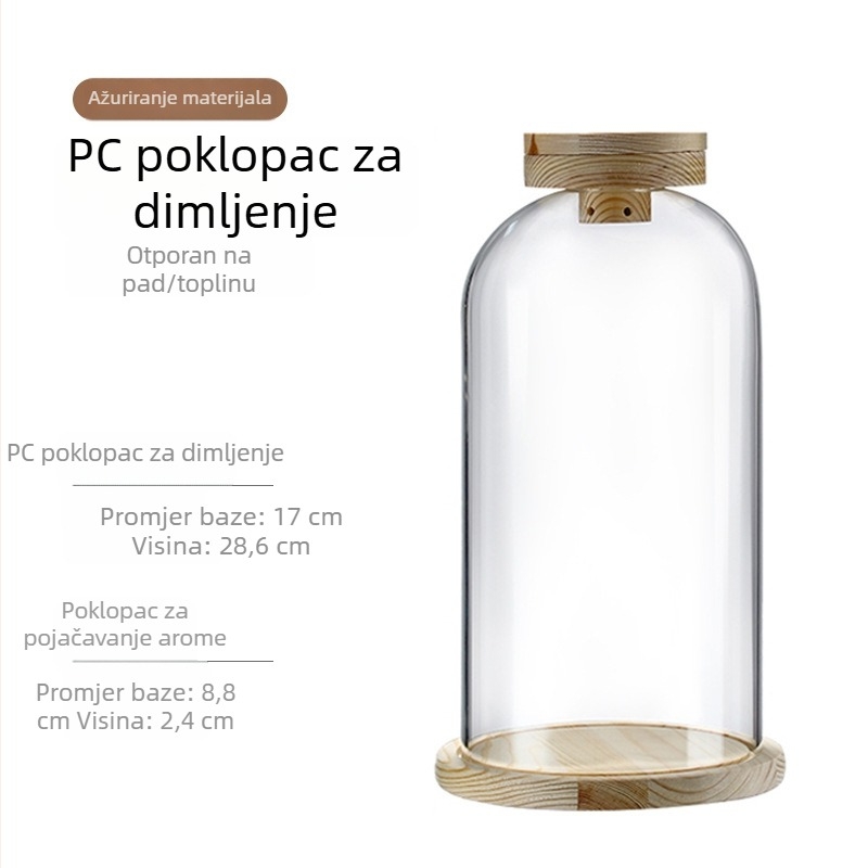 Drveni poklopac za koktele s dimljenjem za aromatiziranje, za viski i žestoka pića, s okruglim ledom
