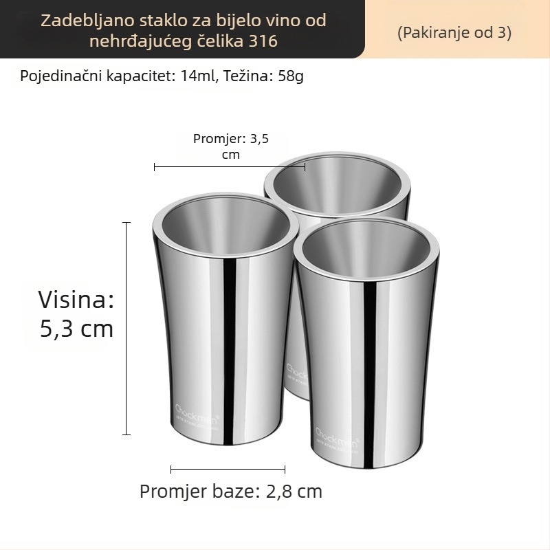 Čaša za žestice od 316 nerđajućeg čelika, ojačana, otporna na padove, zapremina 1–100 ml, moderan minimalistički dizajn, jednobojna, jedan komad, otisnut logotip