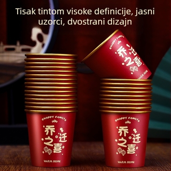 Crvene jednokratne papirnate čaše s zlatnom folijom, laminirane, 201–300 ml, za ceremoniju useljenja u novi dom