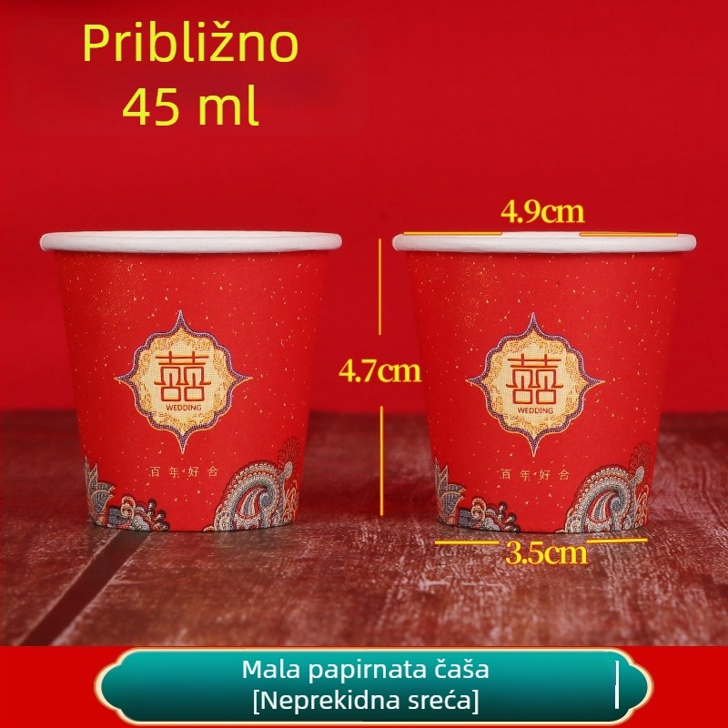 Vjenčani jednokratni mali crveni papirnati čašica za kušanje, nazdravljanje i čaj; debeli mini oblik, 45 ml