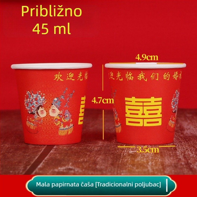 Vjenčani jednokratni mali crveni papirnati čašica za kušanje, nazdravljanje i čaj; debeli mini oblik, 45 ml