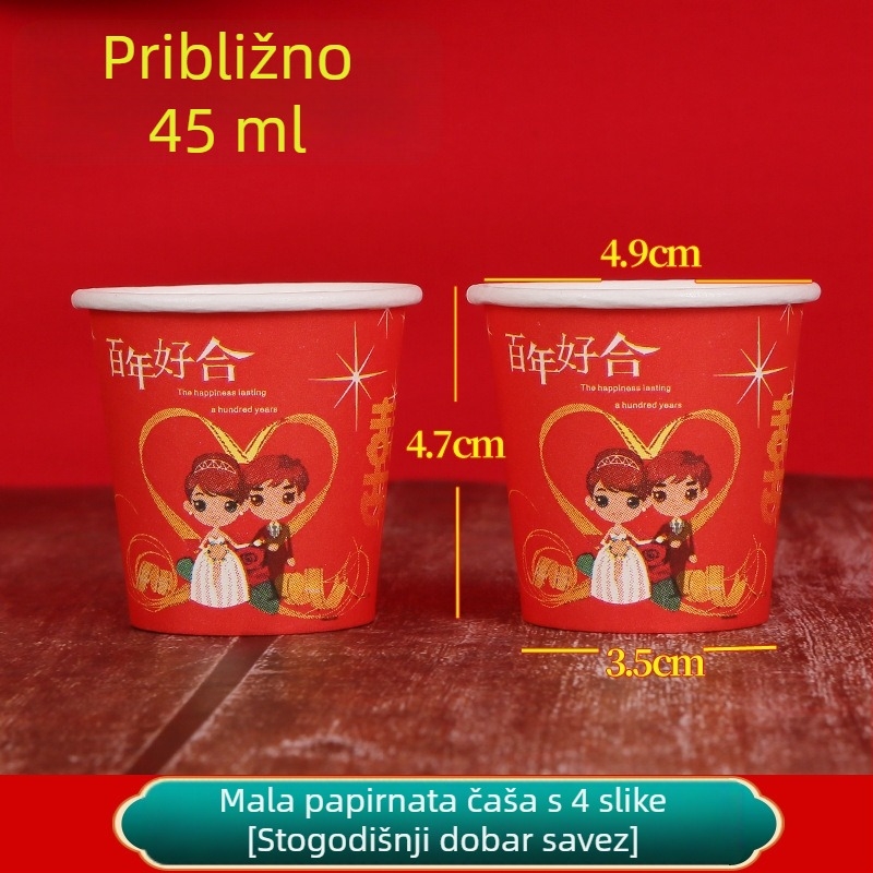 Vjenčani jednokratni mali crveni papirnati čašica za kušanje, nazdravljanje i čaj; debeli mini oblik, 45 ml