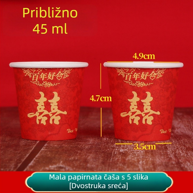 Vjenčani jednokratni mali crveni papirnati čašica za kušanje, nazdravljanje i čaj; debeli mini oblik, 45 ml