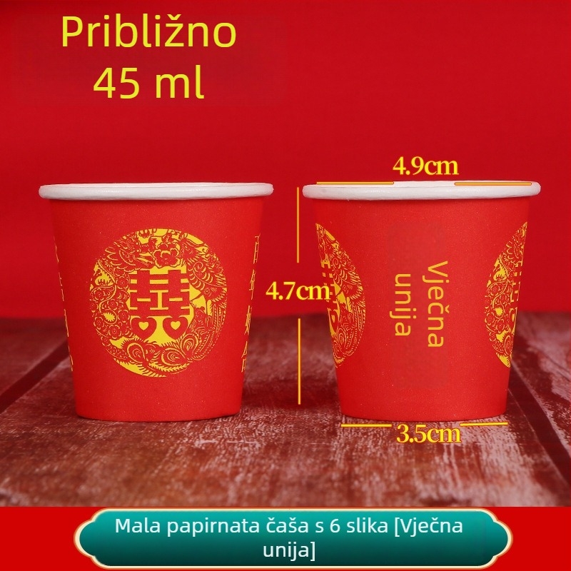 Vjenčani jednokratni mali crveni papirnati čašica za kušanje, nazdravljanje i čaj; debeli mini oblik, 45 ml