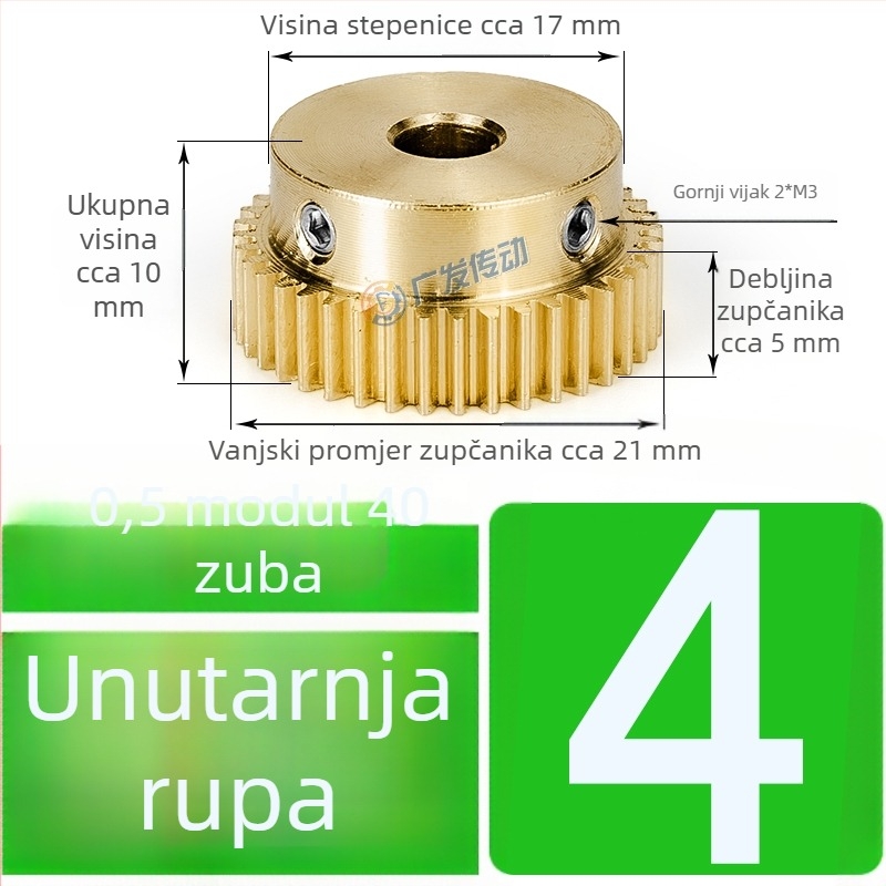 Latunasti zupčanik, modul 0,5, 40 zuba, s uzdignutim korakom, pravolinijski latunasti zupčanik za šinu