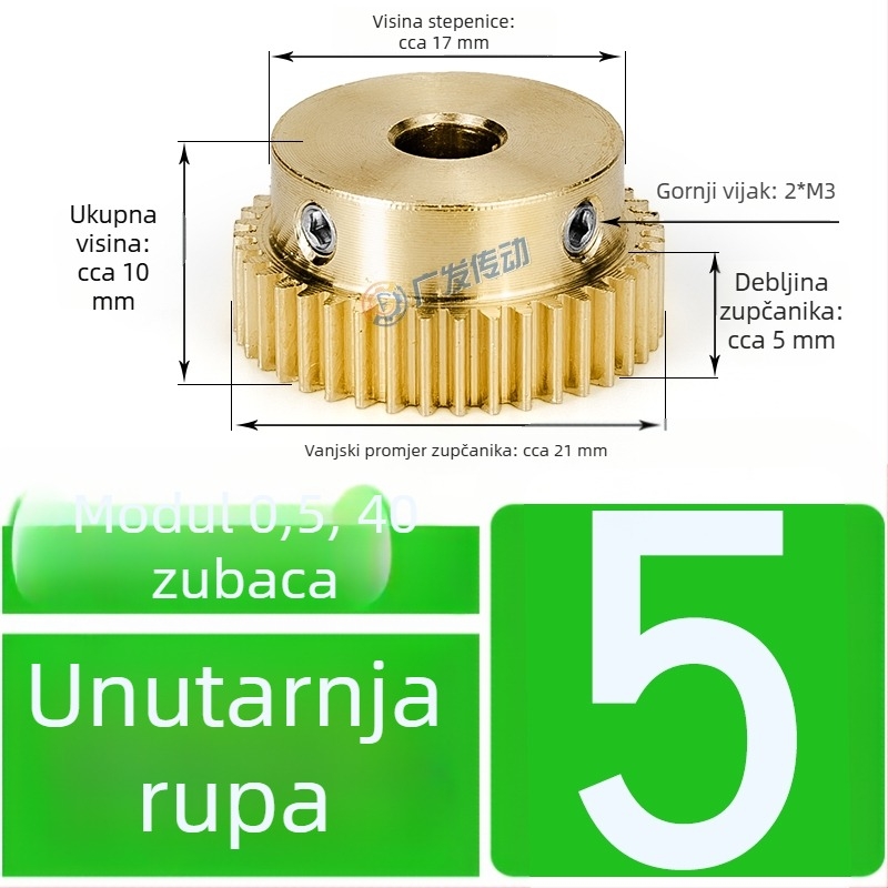 Latunasti zupčanik, modul 0,5, 40 zuba, s uzdignutim korakom, pravolinijski latunasti zupčanik za šinu
