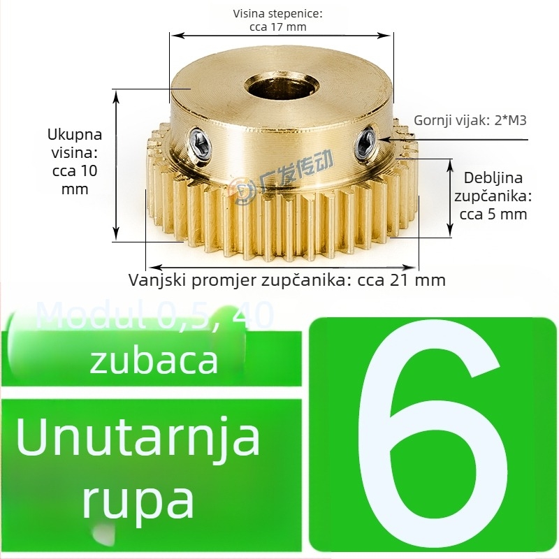Latunasti zupčanik, modul 0,5, 40 zuba, s uzdignutim korakom, pravolinijski latunasti zupčanik za šinu