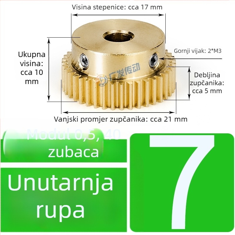 Latunasti zupčanik, modul 0,5, 40 zuba, s uzdignutim korakom, pravolinijski latunasti zupčanik za šinu